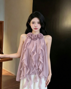GUZILIAN | Sweet Style French Design Off-Shoulder Chiffon Top