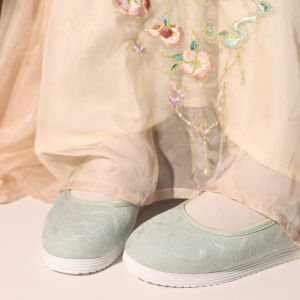 Jiangnan Zhu Ji Qingyu Case Flat Bottom Womens Shoes round Toe Lace up Single Shoes Inner Heightening Traditional Hanfu Shoes