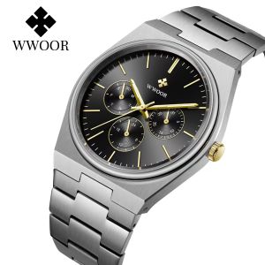 WWOOR Watch-S901-2G สแตนเลสทรงกลมใหม่เพิ่มความประสบการณ์ใหม่สำหรับผู้ชายหรูหรานาฬิกาควอตซ์คลาสสิกหรูหราทำจากสเตนเลสสายเหล็ก ซึ่งทำจากสายธรรมชาติ