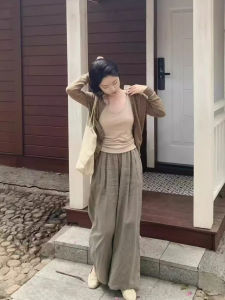XUECAIQI | Korean Style Autumn Outfit Set Long Sleeve Cardigan Tank Top Loose Pants