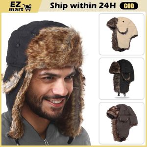 New Sale Gorro Ruso Russian Hat Womens Winter Solid Cashmere Warm Earflap Male Outdoor Ushanka Trapper Ski Bomber Pilot Mens