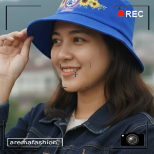 TOPI AREMA AREMANITA WANITA BUNDAR BUCKET LOGO DAN BUNGA aremafashion
