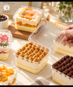 [50PCS] 400ml PET Tiramisu Box Mousse Cake Yogurt Bowl Jelly Fruit Bowl Takeaway Food Packaging