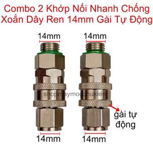 Combo 2 Khớp Nối Nhanh Chống Xoắn Dây Phun Thuốc Ren 14mm Đầu Cái Gài Tự Động