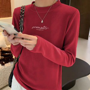 Áo Thun Dài Tay Dày Lót Lông Cừu Cổ Cao Màu Đen Ôm Vừa Vặn Thời Trang Thu Đông Mới Về Áo Thun Polyester in Họa Tiết Trẻ Trung