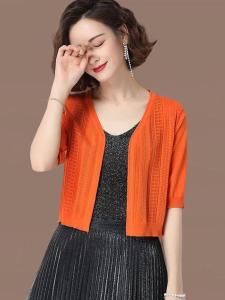 เสื้อคาร์ดิแกนถักไหมน้ำแข็งสั้นสำหรับผู้หญิง เสื้อคลุมแฟชั่นฤดูร้อน แขนกุด คอวี ไม่มีแขน ปกติ ลายพิมพ์ เสื้อคลุมแบบสวมหัว