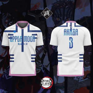 Bandai | 2026 Bandai Demon Slayer Anime AKAZA NO.3 3D Print Football Jersey for Mens Tshirt Summer Sports Casual Tees Kids/Adult Y2k