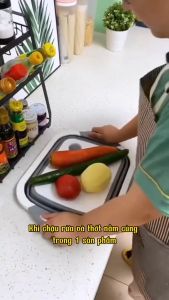 Chậu Kèm Thớt Gấp Gọn 2 in 1 Chất liệu Silicon Thớt Nhựa Đa Năng Làm Chậu Rửa Rổ Đựng Tiện Dụng