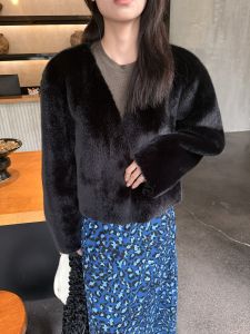 Modern Fur Velvet Jacket Womens Winter Design Warmth Environmental Protection Whole Skin Youth Long Sleeve round Neck Coat