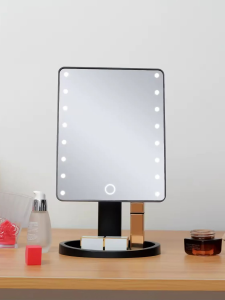 Lighted Vanity Makeup Mirror Rotation LED Mirror Touch Screen Adjusted Brightness Desk USB Dual Supply Bathroom Cosmetic Mirrors
