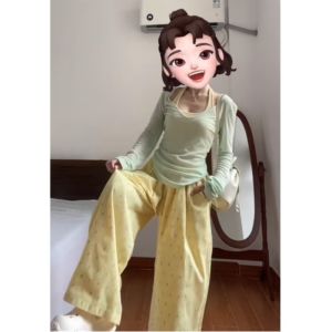 CHANGTONG | Relaxed Fall Outfit Set with Top and Wide Leg Pants