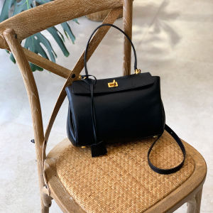 Black Large Capacity Rodeo Tote Bag Commuter Briefcase British Style Single Shoulder Strap Bicycle Element Foldable Cowhide