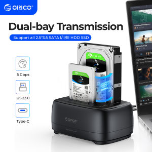 ORICO | ORICO Dual-bay Hard Drive Station USB3.0 5Gbps Type-C HDD Docking Station  with 12V 3A Power Adapter  for 2.5/3.5 Inch HDD/SSD