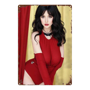 CIFbuy | 2D 1PC Vintage Red Dress Lady Metal Sign 8x12 Inch Wall Art Decor