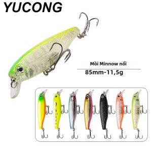 YUCONG 1 Nổi Minnow Mồi 8.5Cm Topwater Mồi Câu Cá 11.5G Bass Crankbait Dài Đúc Wobblers Cho Đại Dương Sông Hồ Câu Cá