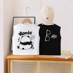 เสื้อยืดแขนกุดผ้าฝ้ายแท้สำหรับเด็กชายและเด็กหญิง ลายการ์ตูนฤดูร้อน เสื้อคอกลมระบายอากาศได้ดี ระบายความชื้นได้ดี เสื้อผ้าเด็ก