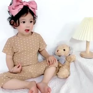 (Cherry) Setelan Baju Anak Perempuan Motif Polkadot / Setelan Piyama Anak Perempuan / Baju Tidur Anak