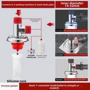 Anti-Odor Anti-Overflow Backflow Prevention Sink Drain Coupler T-Connector