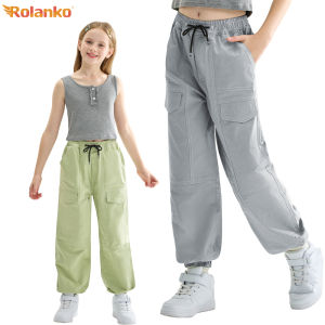 Rolanko Cargo Pants for Kids Girls Loose Hip Hop Streetwear Trousers Teenage Casual Sports Bottoms 7-16 Years