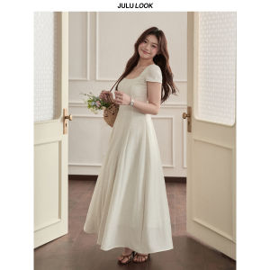JULULOOK | Đầm Dáng Suông Phong Cách Pháp Cổ Vuông Nơ Ép Eo Size Lớn