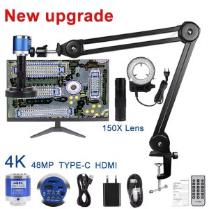 อัพเกรด 4K HD Industry Video Microscope Camera Set ชุดกล้องวิดีโออุตสาหกรรม 13MP 48MP VGA HD 30FPS พร้อมเลนส์ซูม130-x C 150X และไฟ LED สำหรับซ่อมชิปโทรศัพท์