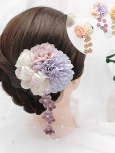 Handmade Japanese Style Kimono Hairpin Sakura Tassel Ancient Style Silk Flower Hair Accessory for Women Fashionable Hairgrip