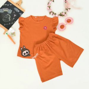 SETELAN ANAK LABUBU KAOS ANAK LABUBU WARNA TERACOTTA BAJU ANAK COTTON COMBED USIA 2-9 TAHUN TERBARU