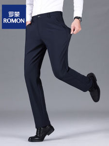 กางเกงลำลองผู้ชาย ทรงตรง บุขนแกะ หนา ยืดหยุ่น สวมใส่สบาย ฤดูใบไม้ร่วง ฤดูหนาว กางเกงขายาว ทรงธุรกิจ สำหรับผู้ชาย