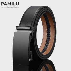 Belt Mens Business Casual Two-Layer Cowhide Alloy Comfort Click Belt Genuine Leather Glossy and Simple All-Match Trouser Belt