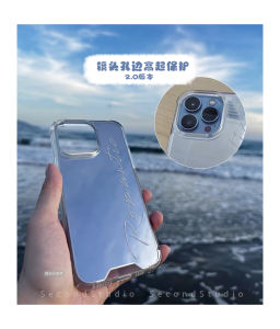 SecondStudio Original Design Simple English 17Pro Full Cover Anti-Fall 15 Makeup Mirror 14Pro Handheld Slant Cross Metal Chain  16Promax Slant Cross Phone Case