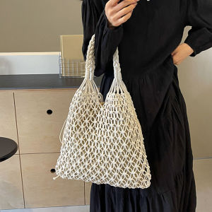 กระเป๋าทอมือผู้หญิง Handmade Hollow กระเป๋าถือหญิงไหล่กระเป๋าความจุขนาดใหญ่ฤดูร้อน Casual Travel Beach Tote กระเป๋า