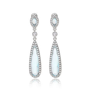 Huitan Pear Light Blue CZ Long Dangle Earrings for Women Temperament Elegant Bridal Wedding Earrings Fancy Gift Fashion Jewelry