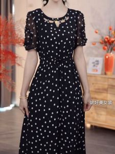 ชุดเดรสลายสก็อตหรูหรา IceBelle ทรงเข้ารูป ทรงเอ แขนสั้น คอตั้ง เอวสูง แฟชั่นฤดูร้อน 2025 ชุดเดรสผู้หญิง