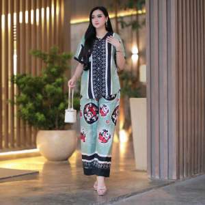 One set wanita premium motif bunga mawar dan rantai - setelan wanita bahan rayon adem dan lembut busui dan bumil