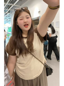 Chic American Retro Spicy Girl Top Women Summer Asymmetrical plus Size Slimming Drawstring Letter Short Sleeve T-Shirt