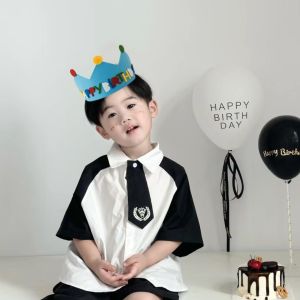 Korean Style Red Crown Number Birthday Hat Wall Stickers Boys First Year Celebration Balloon Decorations Festive Party Supplies