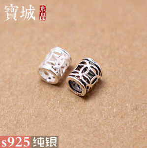 S925 Sterling Silver Hollow Coin as Right as Rain Spacer Beads Marcasite Accessories DIY Handmade Red Rope Woven Bracelet Silver Accessories