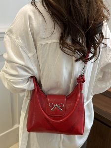 Red Bucket Bag Womens Handbag Fashionable Versatile Underarm Crossbody Shoulder Bag Single Strap Zipper Closure Commute Bag