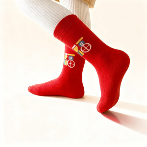 Red Mid-calf Socks for Children with Gathering Style