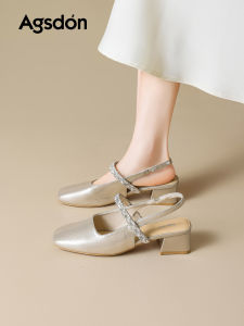 Agsdon | French Style Summer Square Toe Block Heel Sandal Shoes for Women