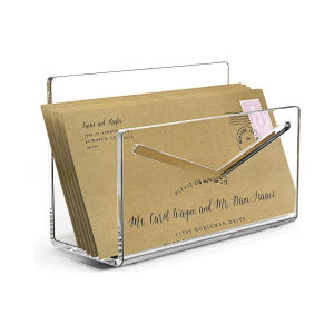 1 Pc Acrylic Office Desktop Storage Rack Clear/Black Mail Letter Organizer Desktop File Envelope Storage Rack Mail Holder