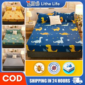 100% Waterproof Cartoon Fitted Bedsheet Mattress Cover Mattress Protector Single/Double/Queen/King Size Fitted Sheet Bed Sheet Mattress Topper with cartoon print design Cartoon-themed for kids/children/aldult