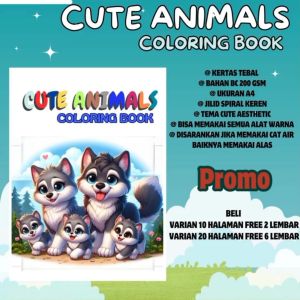 `CUTE ANIMALS Coloring Book Buku Mewarnai Anak Remaja Dewasa Healing Relaxing Activity Kertas Tebal