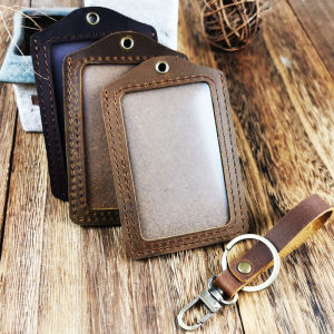 Handmade Leather Protection Cover Vintage Style Bus Card Holder One Card for All Transport Soft Cowhide Vertical Structure