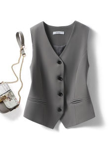 Slim Fit Short Sleeveless Jacket Womens Vest 2026 Spring Fashion Original Design Polyester Composite Fabric V-Neck Single Button