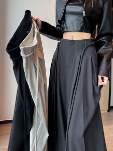 Quần Ống Rộng Màu Xám Cao Cấp Cạp Cao Cho Nữ Mùa Thu Quần Dài Ống Rộng Che Giấu Mỡ Thân Hình Quần Dài Thoải Mái