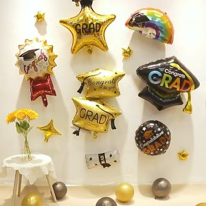 Graduation Foil Balloons Party Decorations Grad Theme Backdrop Design Doctorial Hat Aluminum Film Balloon Frame For Graduation Photography Props
