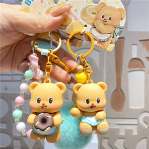 2024 New Butter Bear Keychain Donut Furry Car Keychain Pendant Creative Cultural Gift Keychain PVC Hardware Material