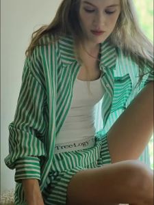 Loose Striped Outwear Capable Shorts Set