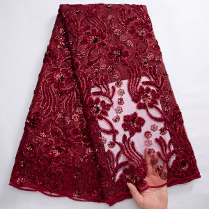 African Mesh Lace Fabric Embroidery French Tulle Net Lace 3D Floral Sequins Fabric For Bridal Gowns & Home Decor